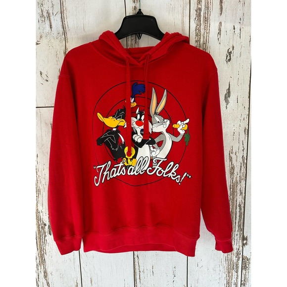 Looney Tunes Sweaters - Looney Tunes Hooded Sweatshirt Red Size Large